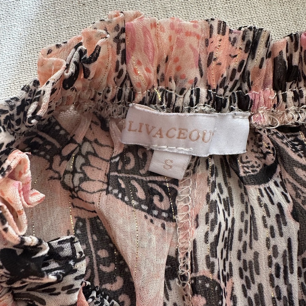 Floral Ruffle Sleeveless Blouse - Pink/Black Sheer Y2K Size Small - Picture 5 of 6